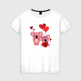 Женская футболка хлопок с принтом Коала в Санкт-Петербурге, 100% хлопок | прямой крой, круглый вырез горловины, длина до линии бедер, слегка спущенное плечо | 14 февраля | день всех влюбленных | любовь | медведь | панда | розовый | сердечки