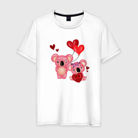 Мужская футболка хлопок с принтом Коала в Санкт-Петербурге, 100% хлопок | прямой крой, круглый вырез горловины, длина до линии бедер, слегка спущенное плечо. | 14 февраля | день всех влюбленных | любовь | медведь | панда | розовый | сердечки