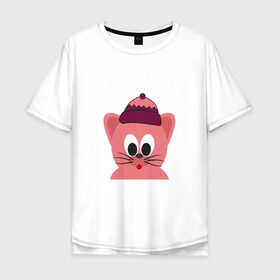Мужская футболка хлопок Oversize с принтом Розовый котенок в Санкт-Петербурге, 100% хлопок | свободный крой, круглый ворот, “спинка” длиннее передней части | домашний любимец | кот | котенок | кошка | мяу | розовый