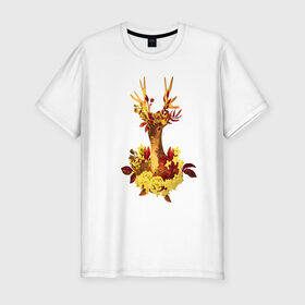 Мужская футболка хлопок Slim с принтом Олень в Санкт-Петербурге, 92% хлопок, 8% лайкра | приталенный силуэт, круглый вырез ворота, длина до линии бедра, короткий рукав | животное | зверь | лесной олень | олень | рога
