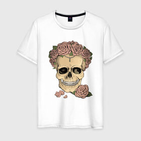 Мужская футболка хлопок с принтом Skull Roses в Санкт-Петербурге, 100% хлопок | прямой крой, круглый вырез горловины, длина до линии бедер, слегка спущенное плечо. | Тематика изображения на принте: art | body | bones | dead | drawing | face | graffiti | head | roses | skeleton | skul | skull | ад | арт | голова | граффити | зло | кости | лицо | металл | нарисованный | розы | рок | скелет | скул | скулл | три черепа | тьма