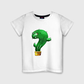 Детская футболка хлопок с принтом Кактус в Санкт-Петербурге, 100% хлопок | круглый вырез горловины, полуприлегающий силуэт, длина до линии бедер | what | горшок | кактусик | цветы | чего | чее