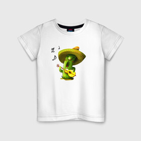 Детская футболка хлопок с принтом Кактус в Санкт-Петербурге, 100% хлопок | круглый вырез горловины, полуприлегающий силуэт, длина до линии бедер | гитара | горшок | кактусик | песня | цветы