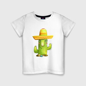 Детская футболка хлопок с принтом Кактус в Санкт-Петербурге, 100% хлопок | круглый вырез горловины, полуприлегающий силуэт, длина до линии бедер | горшок | кактусик | мексиканец | цветы | шляпа