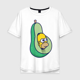 Мужская футболка хлопок Oversize с принтом Гомер авокадо в Санкт-Петербурге, 100% хлопок | свободный крой, круглый ворот, “спинка” длиннее передней части | авокадо | гомер | гомер авокадо | гомер симпсон | еда | пища | популярные иллюстрации | симсоны