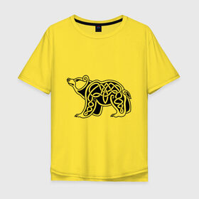 Мужская футболка хлопок Oversize с принтом Скандинавский медведь чёрный в Санкт-Петербурге, 100% хлопок | свободный крой, круглый ворот, “спинка” длиннее передней части | вязь | животные | медведь | скандинавский | тату | татуировка | узор | чёрный