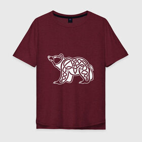 Мужская футболка хлопок Oversize с принтом Скандинавский медведь белый в Санкт-Петербурге, 100% хлопок | свободный крой, круглый ворот, “спинка” длиннее передней части | белый | вязь | животные | медведь | скандинавский | тату | татуировка | узор