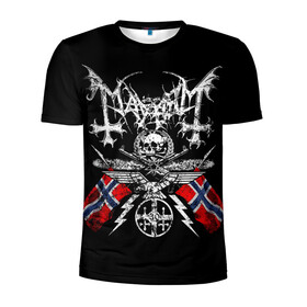 Мужская футболка 3D спортивная с принтом MAYHEM в Санкт-Петербурге, 100% полиэстер с улучшенными характеристиками | приталенный силуэт, круглая горловина, широкие плечи, сужается к линии бедра | Тематика изображения на принте: black metal | mayhem | блэк метал | группа | мейхем | метал | рок