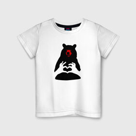 Детская футболка хлопок с принтом Mishka в Санкт-Петербурге, 100% хлопок | круглый вырез горловины, полуприлегающий силуэт, длина до линии бедер | Тематика изображения на принте: animal | bear | girl | love | голова | животное | животные | зверь | любовь | медведь | михаил | миша | мишка | сердечко | сердце | хищник