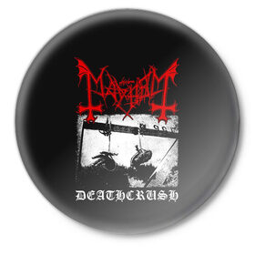 Значок с принтом Mayhem в Санкт-Петербурге,  металл | круглая форма, металлическая застежка в виде булавки | black | mayhem | metal | music | rock | skull | блэк | гитара | группа | метал | музыка | рок | череп | электрогитара