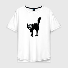 Мужская футболка хлопок Oversize с принтом Забавный Кот в Санкт-Петербурге, 100% хлопок | свободный крой, круглый ворот, “спинка” длиннее передней части | animals | beast | eyes | глаза | животные | забавный | звери | зубы | кот | котенок | кошка | прикол | пушистый | смешной | черный