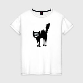 Женская футболка хлопок с принтом Забавный Кот в Санкт-Петербурге, 100% хлопок | прямой крой, круглый вырез горловины, длина до линии бедер, слегка спущенное плечо | animals | beast | eyes | глаза | животные | забавный | звери | зубы | кот | котенок | кошка | прикол | пушистый | смешной | черный