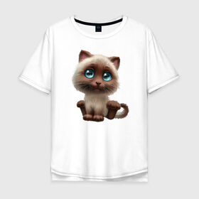 Мужская футболка хлопок Oversize с принтом Милый Кот в Санкт-Петербурге, 100% хлопок | свободный крой, круглый ворот, “спинка” длиннее передней части | animals | beast | eyes | sweet | глаза | животные | забавный | звери | зубы | кот | котенок | кошка | милый | прикол | пушистый | смешной | черный