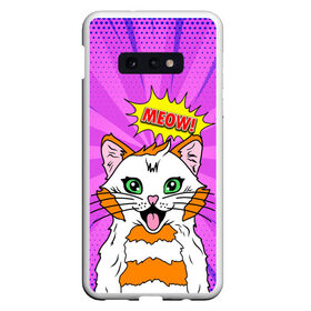 Чехол для Samsung S10E с принтом Meow Pop Art Cat в Санкт-Петербурге, Силикон | Область печати: задняя сторона чехла, без боковых панелей | comics | kitty | meow | pop art | pop cat | retro | арт | белый кот | взгляд | глаза | голова кота | животные | киска | комикс | кот | кошак | кошечка | мем | мультяшный | мур мур | мяу | поп арт | прикол | пушистик | ретро