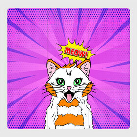 Магнитный плакат 3Х3 с принтом Meow Pop Art Cat в Санкт-Петербурге, Полимерный материал с магнитным слоем | 9 деталей размером 9*9 см | Тематика изображения на принте: comics | kitty | meow | pop art | pop cat | retro | арт | белый кот | взгляд | глаза | голова кота | животные | киска | комикс | кот | кошак | кошечка | мем | мультяшный | мур мур | мяу | поп арт | прикол | пушистик | ретро
