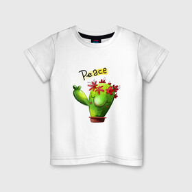 Детская футболка хлопок с принтом кактус в Санкт-Петербурге, 100% хлопок | круглый вырез горловины, полуприлегающий силуэт, длина до линии бедер | what | горшок | кактусик | цветы | чего | чее