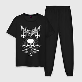 Мужская пижама хлопок с принтом MAYHEM в Санкт-Петербурге, 100% хлопок | брюки и футболка прямого кроя, без карманов, на брюках мягкая резинка на поясе и по низу штанин
 | black metal | mayhem | блэк метал | группа | мейхем | метал | рок