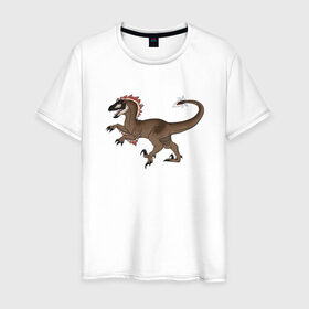 Мужская футболка хлопок с принтом Раптор в Санкт-Петербурге, 100% хлопок | прямой крой, круглый вырез горловины, длина до линии бедер, слегка спущенное плечо. | дино | динозавр | динозавры | животные | звери | охотники динозавры | раптор | рапторы | тиранозавр | хищники животные