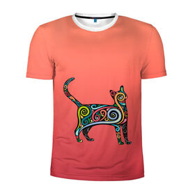 Мужская футболка 3D спортивная с принтом внутренний кот арт в Санкт-Петербурге, 100% полиэстер с улучшенными характеристиками | приталенный силуэт, круглая горловина, широкие плечи, сужается к линии бедра | арт | внутренний зверь | дудлинг | завитушки | киса | кот | котик | котэ | кошка | узор | хиппи | яркий
