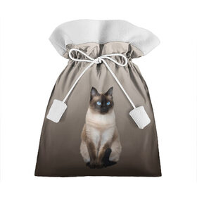 Подарочный 3D мешок с принтом Сиамский кот голубые глаза в Санкт-Петербурге, 100% полиэстер | Размер: 29*39 см | арт | бежевый | градиент | киса | коричневый | кот | котейка | котенок | котик | котэ | кошка | реализм | сиамец | сиамский