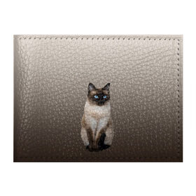 Обложка для студенческого билета с принтом Сиамский кот голубые глаза в Санкт-Петербурге, натуральная кожа | Размер: 11*8 см; Печать на всей внешней стороне | Тематика изображения на принте: арт | бежевый | градиент | киса | коричневый | кот | котейка | котенок | котик | котэ | кошка | реализм | сиамец | сиамский