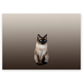 Поздравительная открытка с принтом Сиамский кот голубые глаза в Санкт-Петербурге, 100% бумага | плотность бумаги 280 г/м2, матовая, на обратной стороне линовка и место для марки
 | Тематика изображения на принте: арт | бежевый | градиент | киса | коричневый | кот | котейка | котенок | котик | котэ | кошка | реализм | сиамец | сиамский