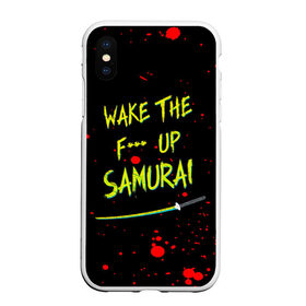 Чехол для iPhone XS Max матовый с принтом WAKE THE F*** UP SAMURAI в Санкт-Петербурге, Силикон | Область печати: задняя сторона чехла, без боковых панелей | cyberpunk 2077 | hacker | maelstrom | militech | quadra | samurai | sci fi | technology | trauma team | v | будущее | игра | иероглифы | киану ривз | кибер | киберпанк | киборг | киборги | корпорация | лого | милитек | панк | роботы | самурай | т