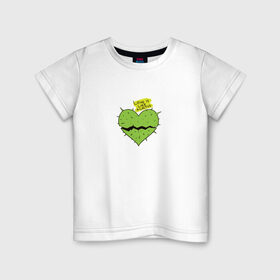 Детская футболка хлопок с принтом Любовь подобна кактусу в Санкт-Петербурге, 100% хлопок | круглый вырез горловины, полуприлегающий силуэт, длина до линии бедер | love | кактус | любовь | отношения | прикольная надпись | сердечко | сердце | цветок