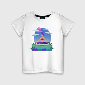 Детская футболка хлопок с принтом Йога / Гармония / Релакс в Санкт-Петербурге, 100% хлопок | круглый вырез горловины, полуприлегающий силуэт, длина до линии бедер | гармония | душа | здоровье | йога | природа | тело