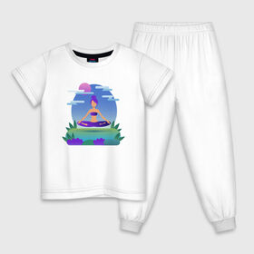 Детская пижама хлопок с принтом Йога / Гармония / Релакс в Санкт-Петербурге, 100% хлопок |  брюки и футболка прямого кроя, без карманов, на брюках мягкая резинка на поясе и по низу штанин
 | гармония | душа | здоровье | йога | природа | тело