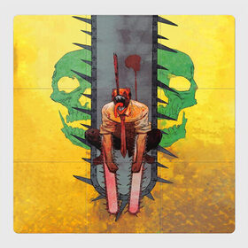 Магнитный плакат 3Х3 с принтом Человек бензопила демон в Санкт-Петербурге, Полимерный материал с магнитным слоем | 9 деталей размером 9*9 см | Тематика изображения на принте: anime | chainsaw man | manga | аниме | бензопила | демон | желтый | манга | ржавчина | человек бензопила | череп.