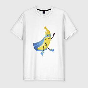 Мужская футболка хлопок Slim с принтом Baana man в Санкт-Петербурге, 92% хлопок, 8% лайкра | приталенный силуэт, круглый вырез ворота, длина до линии бедра, короткий рукав | banana | man | superhero | банан | супергерой | человек банан