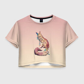 Женская футболка Crop-top 3D с принтом лиса кицунэ арт в Санкт-Петербурге, 100% полиэстер | круглая горловина, длина футболки до линии талии, рукава с отворотами | аниме | арт | вымысел | инари | кицуне | кицунэ | лис | лиса | лисица | лисичка | миф | мифология | персонаж | сказка | хвост | япония