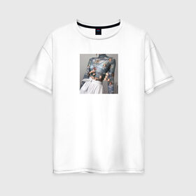Женская футболка хлопок Oversize с принтом Aesthetik в Санкт-Петербурге, 100% хлопок | свободный крой, круглый ворот, спущенный рукав, длина до линии бедер
 | ангелы | белый | небо | нежность | цветы | эстэтика