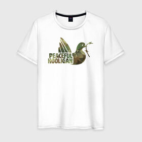 Мужская футболка хлопок с принтом Peaceful Hooligan в Санкт-Петербурге, 100% хлопок | прямой крой, круглый вырез горловины, длина до линии бедер, слегка спущенное плечо. | casual | derby | hooligan | tifo | ultras | модник | околофутбола