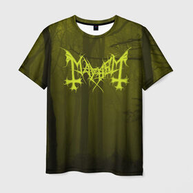 Мужская футболка 3D с принтом Mayhem forest в Санкт-Петербурге, 100% полиэфир | прямой крой, круглый вырез горловины, длина до линии бедер | black metal | mayhem | блэк | блэк метал | мейхем | мэйхем | мэйхэм | рок группы