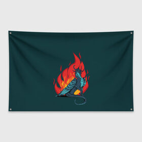 Флаг-баннер с принтом Бирюзовый дракон в Санкт-Петербурге, 100% полиэстер | размер 67 х 109 см, плотность ткани — 95 г/м2; по краям флага есть четыре люверса для крепления | бирюзовый цвет | графика | дракон | огонь | персонаж | пламя | рисунок | фэнтези