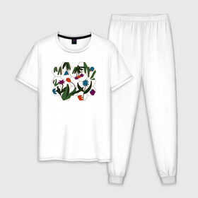 Мужская пижама хлопок с принтом Цветочный мир в Санкт-Петербурге, 100% хлопок | брюки и футболка прямого кроя, без карманов, на брюках мягкая резинка на поясе и по низу штанин
 | flowers | природа | растения | цветы