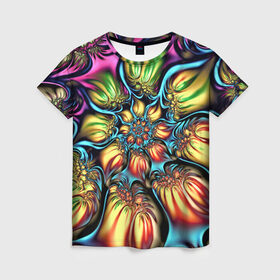 Женская футболка 3D с принтом Кислотный бум в Санкт-Петербурге, 100% полиэфир ( синтетическое хлопкоподобное полотно) | прямой крой, круглый вырез горловины, длина до линии бедер | art | casual | арт | взрыв | искусство | кислота | огни | пламя | стиль | эмоция