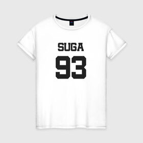 Женская футболка хлопок с принтом BTS - Suga 93 в Санкт-Петербурге, 100% хлопок | прямой крой, круглый вырез горловины, длина до линии бедер, слегка спущенное плечо | agust | agust d | boysband | bts | k pop | korea | korean | music | suga | suga 93 | бтс | к поп | кей поп | корейская | корейский | корея | кпоп | музыка | суга | шуга | шуга 93