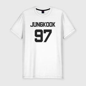 Мужская футболка хлопок Slim с принтом BTS - Jungkook 97 в Санкт-Петербурге, 92% хлопок, 8% лайкра | приталенный силуэт, круглый вырез ворота, длина до линии бедра, короткий рукав | Тематика изображения на принте: boysband | bts | jungkook | jungkook 97 | k pop | korea | korean | music | бтс | джонгук | к поп | кей поп | корейская | корейский | корея | кпоп | музыка | чонгук