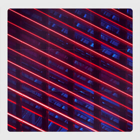 Магнитный плакат 3Х3 с принтом Неоновые полосы в Санкт-Петербурге, Полимерный материал с магнитным слоем | 9 деталей размером 9*9 см | в топе | в тренде | косые лучи | красные полосы | сине красные лучи | синие полосы | тёмный фон