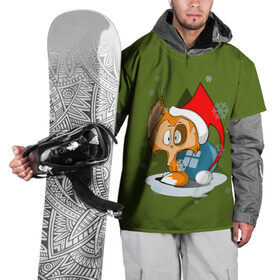 Накидка на куртку 3D с принтом Маленький Котик Дед Мороз в Санкт-Петербурге, 100% полиэстер |  | Тематика изображения на принте: графика | ёлка | ёлочная игрушка | животное | котик | новый год | персонаж | природа | рисунок