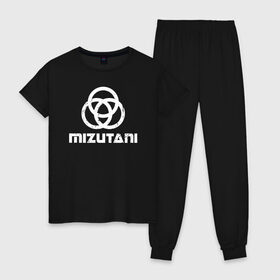 Женская пижама хлопок с принтом MIZUTANI Cyberpunk 2077 в Санкт-Петербурге, 100% хлопок | брюки и футболка прямого кроя, без карманов, на брюках мягкая резинка на поясе и по низу штанин | cyberpunk 2077 | hacker | maelstrom | militech | quadra | samurai | sci fi | technology | trauma team | v | будущее | игра | иероглифы | киану ривз | кибер | киберпанк | киборг | киборги | корпорация | лого | милитек | панк | роботы | самурай | т
