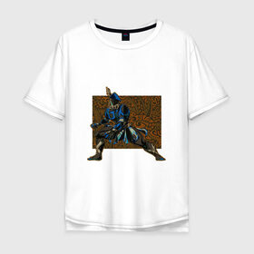 Мужская футболка хлопок Oversize с принтом Воин Рино в Санкт-Петербурге, 100% хлопок | свободный крой, круглый ворот, “спинка” длиннее передней части | warframe | арт | варфрейм | воин | индеец | рино | рисунок