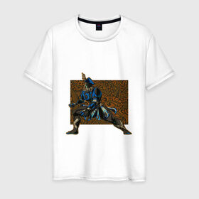 Мужская футболка хлопок с принтом Воин Рино в Санкт-Петербурге, 100% хлопок | прямой крой, круглый вырез горловины, длина до линии бедер, слегка спущенное плечо. | warframe | арт | варфрейм | воин | индеец | рино | рисунок