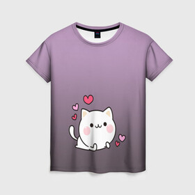 Женская футболка 3D с принтом влюбленный котенок в Санкт-Петербурге, 100% полиэфир ( синтетическое хлопкоподобное полотно) | прямой крой, круглый вырез горловины, длина до линии бедер | Тематика изображения на принте: влюбленный | градиент | котенок | котик | любовь | мем | минимализм | подарок любимому | простой | рисунок | сердечки | смотри как на героя | чувства | эмодзи