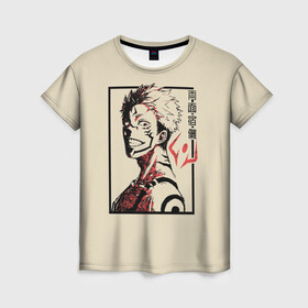 Женская футболка 3D с принтом Cукуна в Санкт-Петербурге, 100% полиэфир ( синтетическое хлопкоподобное полотно) | прямой крой, круглый вырез горловины, длина до линии бедер | fushiguro | gojo | itadori | jujutsu | kaisen | kugisaki | megumi | nobaru | satoru | sukuna | yuji | битва | гето | годжо | дзюго | итадори | кенто | кугисаки | магическая | махито | мегуми | нанами | нобара | пальцы | сатору | сугуру | сукуна