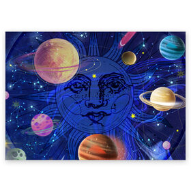 Поздравительная открытка с принтом Астрология планет в Санкт-Петербурге, 100% бумага | плотность бумаги 280 г/м2, матовая, на обратной стороне линовка и место для марки
 | Тематика изображения на принте: астрология | звезды | космос | планеты | созвездия