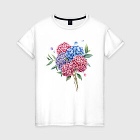 Женская футболка хлопок с принтом букет гаотензий в Санкт-Петербурге, 100% хлопок | прямой крой, круглый вырез горловины, длина до линии бедер, слегка спущенное плечо | 8 марта | весна | девушке | женский | мама | подарок | тренд | феминизм | цветы